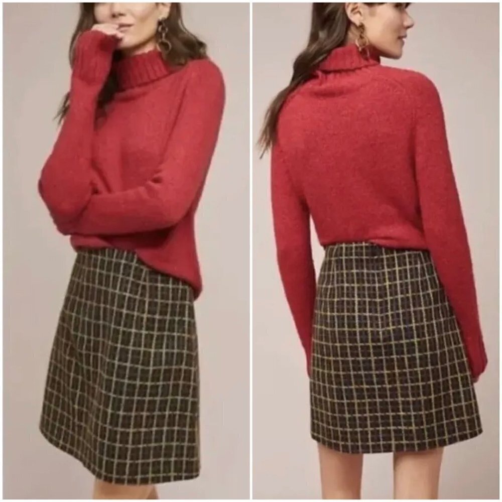 Size XS- Anthropologie Hutch Black Plaid Tweed A-Line Mini Skirt Colorful Thread